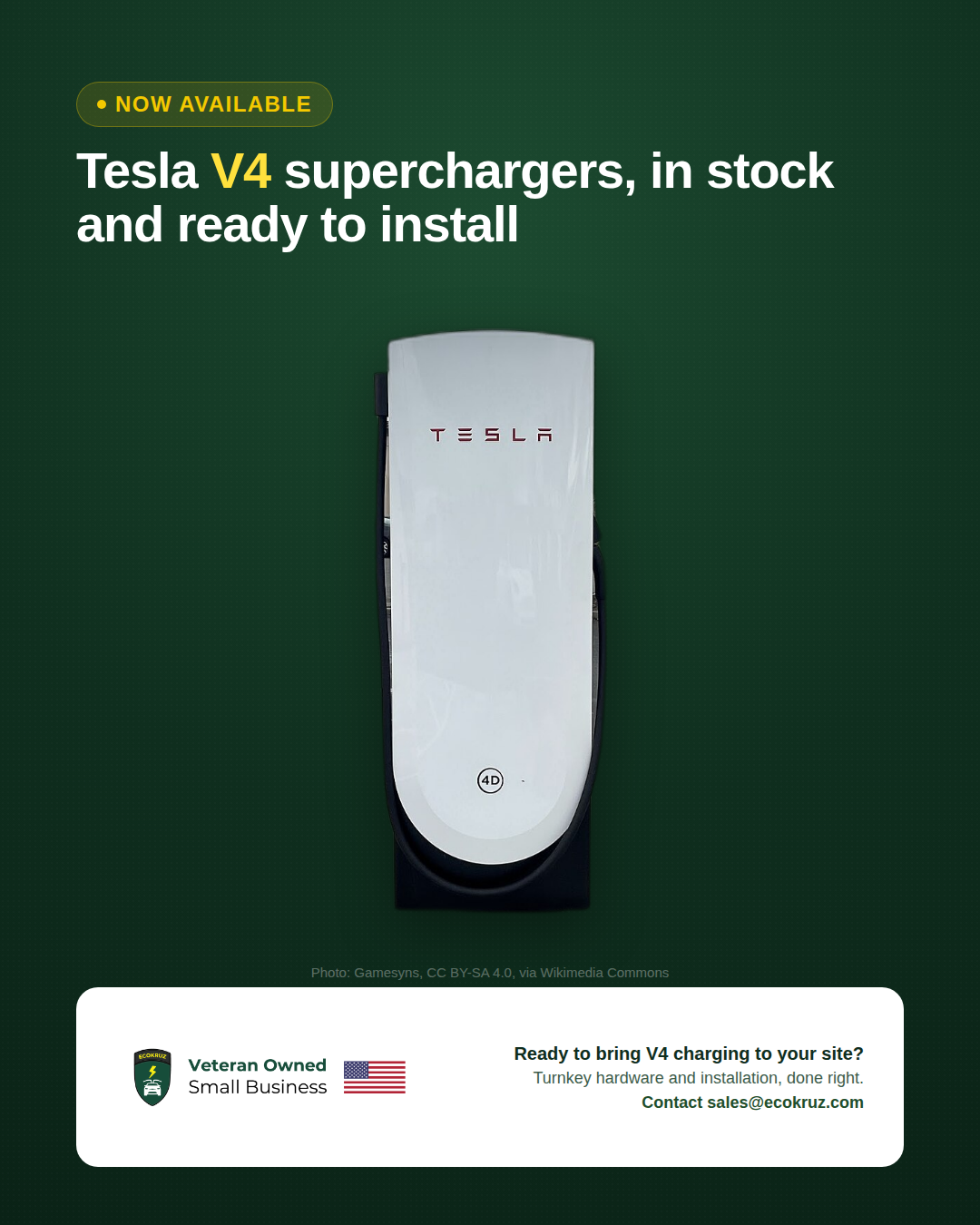 Tesla Network V4 Superchargers in Stock and Ready to Install, Turnkey Solution Provided by Ecokruz