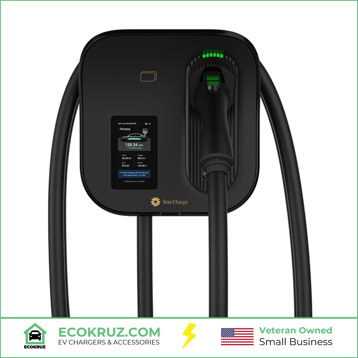 6.6kw 32A or 11.5kw 48A 240V AC Level 2 StarCharge Artemis Commercial EV Charger Wall Mount with Touch Screen
