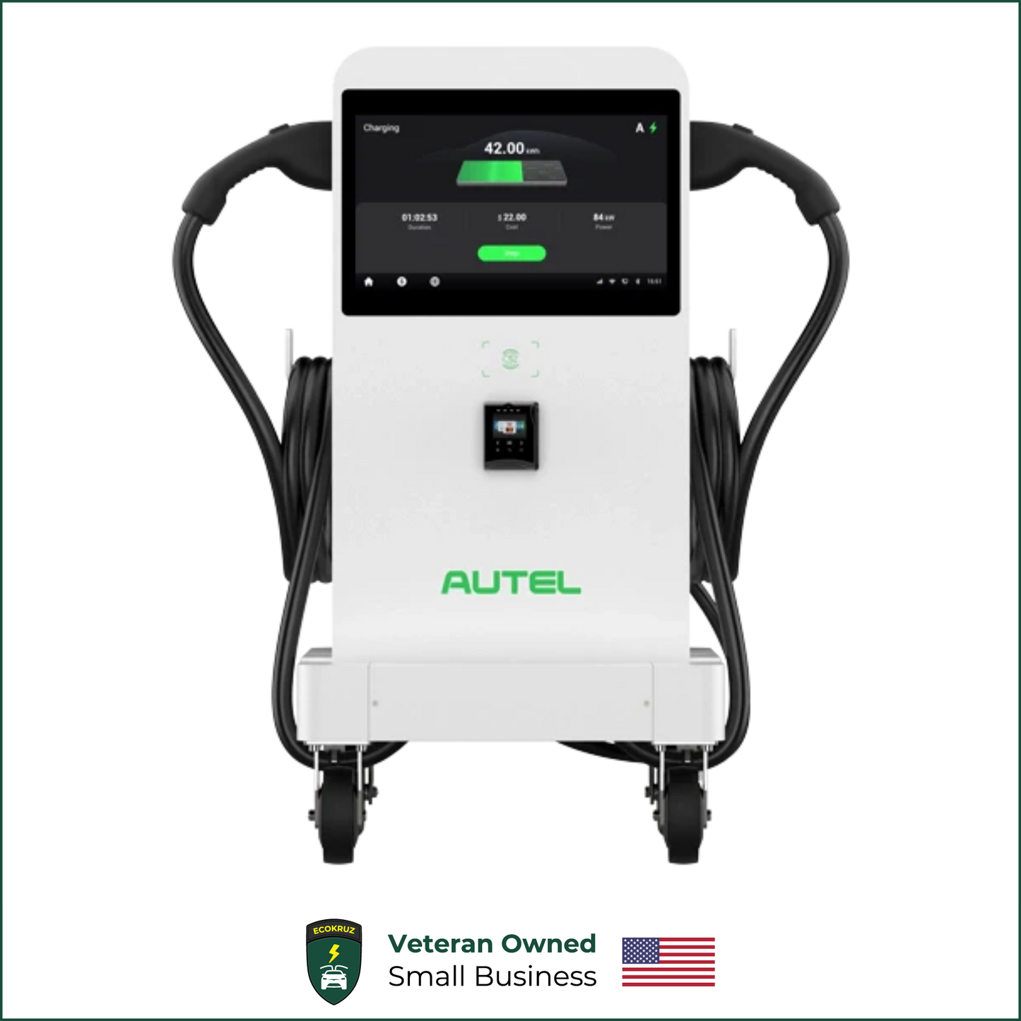 Autel MaxiCharger 3 Phase DC Compact Mobile 40kw Fast Charger Dual Port Charging Station on Wheels 18ft Cable