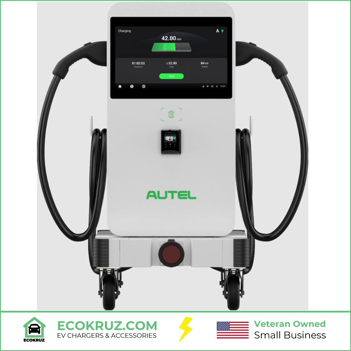 Autel MaxiCharger 3 Phase DC Compact Mobile 40kw Fast Charger Dual Port Charging Station on Wheels 25ft Cable