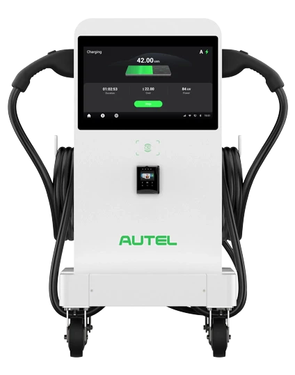 Autel MaxiCharger 3 Phase DC Compact Mobile 40kw Fast Charger Dual Port Charging Station on Wheels 25ft Cable