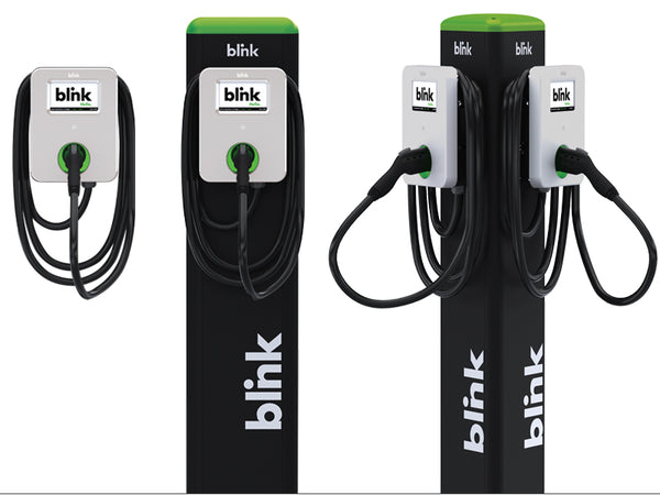 BLINK Fast IQ200A + IQ200S Level 2 Commercial EV Charging Station with Triangle Pedestal Mount